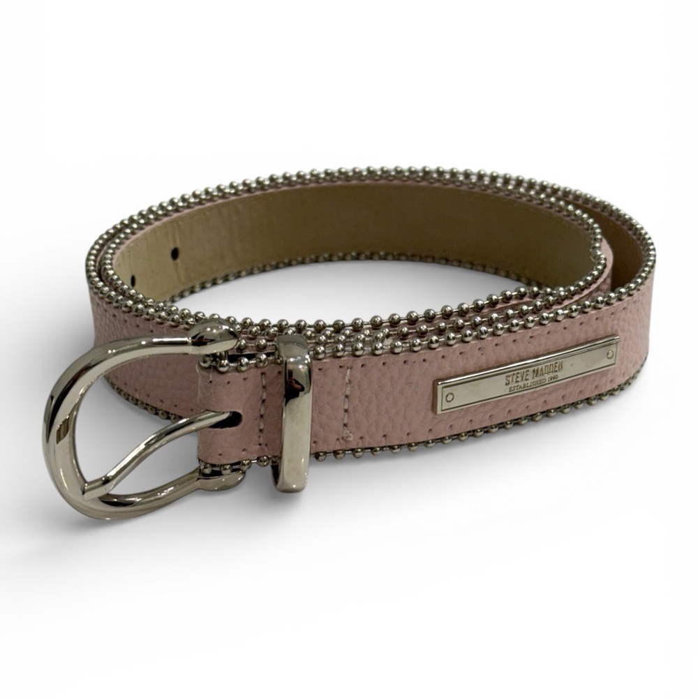 Steve Madden Pink Stud-Edge Leather Belt | Silver Hardware | Adjustable